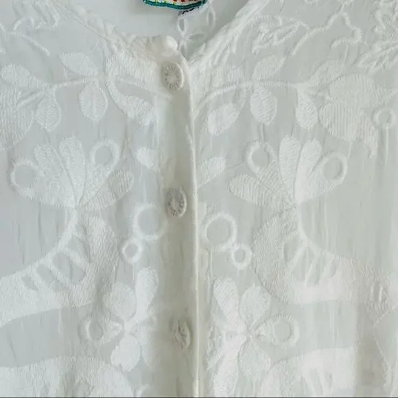 Johnny Was embroidered sheer cardigan jacket button front top tie waist XS white - Picture 3 of 12